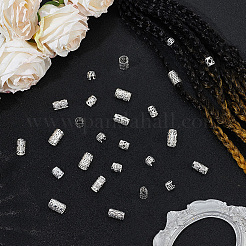150個 6スタイル アイロンドレッドヘアビーズ ヘアデコレーション  ヘアコイルカフ  コラム  銀  6.5~15x8~9mm  内径：7~8mm  25個/スタイル&nbsp;OHAR-PA0001-06S