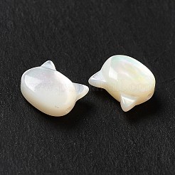 ナチュラルホワイトシェルビーズ  猫  ホワイト  6x7x3mm  穴：0.8mm&nbsp;SHEL-G014-10B-02