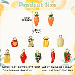 20個10スタイルアロイエナメルペンダント  野菜と果物  ライトゴールド  混合図形  10.5~18.5x7~9x3~9mm  穴：1.4~2.5mm  2個/スタイル&nbsp;FIND-CJ0003-68