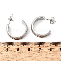 304ステンレススチールスタッドピアス  2層C字型  ステンレス鋼色  20x22x8mm&nbsp;EJEW-L313-05P