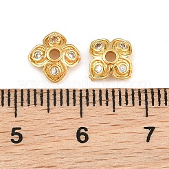 真鍮製マイクロパヴェクリアキュービックジルコニアビーズキャップ  花  ラックめっき  長持ちメッキ  鉛フリー＆カドミウムフリー  ゴールドカラー  6.5x6.5x2mm  穴：1.6mm&nbsp;CU-CBA6A75-26G