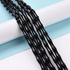 天然石オブシディアンビーズ連売り  竹の棒  12.5x5.5mm  穴：1mm  約31個/連  15.75インチ（40cm）&nbsp;G-G990-D02