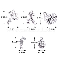 100個5スタイルチベットスタイル合金チャーム  カエル  アンティークシルバー  13~26x9~18x2~3mm  穴：1.5~2mm  20個/スタイル&nbsp;FIND-SZ0002-84