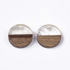 透明樹脂＆ウォールナットウッドチャーム  銀箔で  フラットラウンド  銀  18x3.5mm  穴：1.5mm&nbsp;RESI-S358-02C-B01