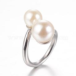 304ステンレススチール指輪  模造パールと  サイズ6~9  ミックスカラー  16~19mm&nbsp;STAS-G067-09