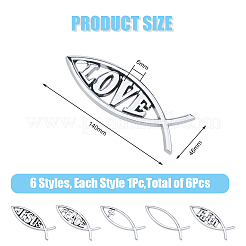 6個 6スタイル ABSイースターデコレーションステッカー  車の装飾用  イエス・キリストの魚/キリスト教のichthys ichthus  銀  140x46x6mm  1個/スタイル&nbsp;DIY-FH0006-22