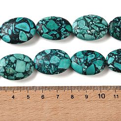 合成インペリアルジャスパービーズ  染め  フラットオーバル  ミディアムターコイズ  25~25.5x18~19x7.5~8mm  穴：1.2mm  約16個/連  15.94''（40.5センチメートル）&nbsp;GG-CBA0D66-05F