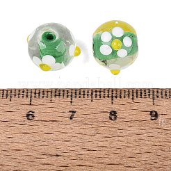 手作りのでこぼこランプワークビーズ  ラウンド＆フラワー  ミディアムシーグリーン  12~14.5mm  穴：1.2~1.5mm&nbsp;LAMP-N042-21A-02