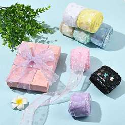 ポリエステルガーゼリボン  花柄  衣服アクセサリーの波型トリミング  ギフト包装  ブラック  1-5/8インチ（41mm）  約10.00ヤード（9.14m）/ロール&nbsp;OCOR-FZC0001-001C-1