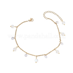 304ステンレススチールリンクチェーンアンクレット  女性用合成ムーンストーン付き  ホワイト  9-1/8インチ（232mm）&nbsp;AJEW-AN00699-02