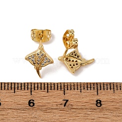 真鍮マイクロペーブクリアキュービックジルコニアスタッドピアス  18KGP本金メッキ  魚  11.50x9mm&nbsp;EJEW-D328-04G-01