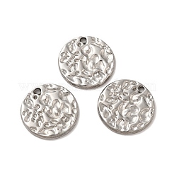 変色しない304ステンレススチールペンダント  テクスチャ  フラットラウンドのチャーム  ステンレス鋼色  20.5x2mm  穴：2mm&nbsp;STAS-Q001-13P