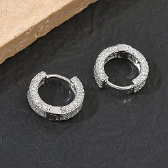 真鍮 マイクロパヴェ キュービックジルコニア フープ ピアス レディース  ラックめっき  長持ちメッキ  鉛フリー＆カドミウムフリー  プラチナ  透明  14.5x4mm&nbsp;EJEW-A167-19P-02