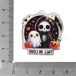ハロウィンテーマの不透明プリントアクリルパーツ  スケルトン  35x31.5x1.8mm  穴：2.2mm&nbsp;SACR-S034-05A