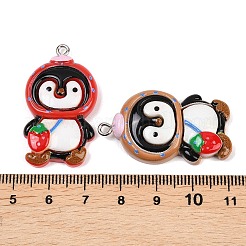 不透明樹脂ペンダント  イチゴペンギン  プラチナアイアンループ付き  ミックスカラー  37x21x7mm  穴：2mm&nbsp;RESI-P052-03P-M