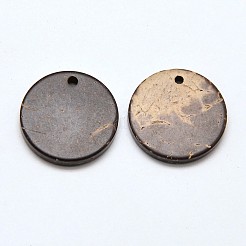 木製のジュエリーパーツフラットラウンドココナッツペンダント  ココナッツブラウン  15x2~3mm  穴：1mm&nbsp;COCO-E001-10A