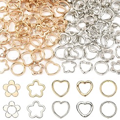 100個のccbプラスチックビーズフレーム  花とハートと指輪  ゴールドカラー  13~16x14~16x3~3.5mm  穴：1.4~1.8mm  内径：7~10mm  20個/スタイル&nbsp;CCB-YW0001-64G