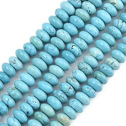 染色された天然マグネサイトビーズ連売り  ロンデル  ターコイズ  12~12.5x7~7.5mm  穴：1.2mm  約57個/連  14.84''（37.7センチメートル）&nbsp;G-B173-A01-01