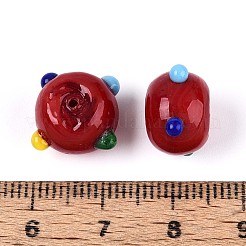 手作りのランプワークの凹凸のあるビーズ  ドーナツ  ファイヤーブリック  11~15.5x8.5~9.5mm  穴：1~1.8mm&nbsp;LAMP-ZX003-07-02