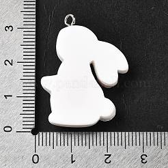 不透明樹脂ペンダント  蝶結びと花のついたウサギ  プラチナトーンのアイアンループ付き  ホワイト  32.5x24.5x6mm  穴：1.8mm&nbsp;RESI-V0003-02B