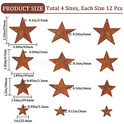 48スタイルのアイアンペンダント4個  錆びる  スター  ココナッツブラウン  25.4~59x25.4~62x4~6mm  穴：1~2.5mm  12個/スタイル&nbsp;IFIN-GF0001-40