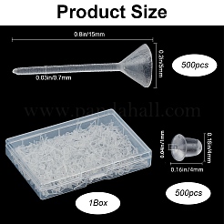 500個のプラスチックスタッドピアスのパーツ  ラインストーンのイヤリングセッティング  500個のイヤーナット  透明  15x5mm  ピン：0.7mm  内径：5mm&nbsp;KY-SP0001-02