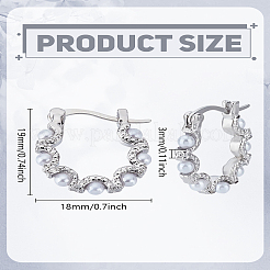 亜鉛合金フープピアス1組  樹脂模造パール入り  プラチナ  19x18x3mm&nbsp;EJEW-LP0003-66LG