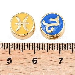 真鍮ビーズ12個  カドミウムフリー＆鉛フリー  エナメル  星座とフラットラウンド  18KGP本金メッキ  12つの干支  10x5mm  穴：4.5x2.5mm  1個/スタイル&nbsp;ENAM-I046-02G