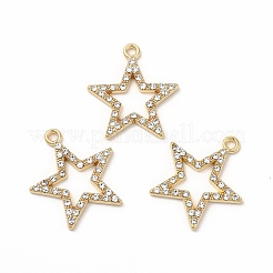 合金ラインストーンペンダント  中空のスターチャーム  ゴールドカラー  23x21x2mm  穴：1.5mm&nbsp;PALLOY-I217-19G