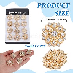 服用花合金ラインストーンブローチ12個  ゴールドカラー  24~30mm&nbsp;JEWB-WH0020-073G