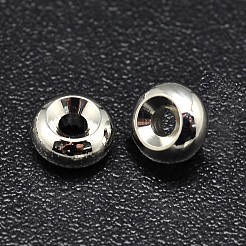 ラックメッキ真鍮フラットラウンドスペーサービーズ  銀  6x3mm  穴：2mm&nbsp;KK-M085-11S-NR