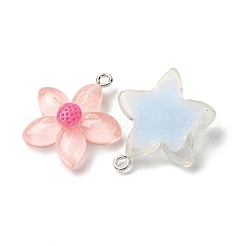 透明樹脂ペンダント  花のチャーム  プラチナ鉄ループ付き  ミックスカラー  26x22.5x7.5mm  穴：2mm&nbsp;RESI-Z043-04P