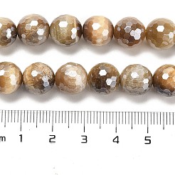 電気メッキ天然タイガーアイラウンドビーズ連売り  ファセット（128ファセット）  10mm  穴：1.4mm  約38個/連  14.96インチ（38cm）&nbsp;G-L598-A04-03