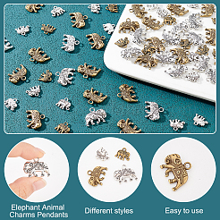 80個4スタイルチベットスタイルアロイペンダント  象  アンティークブロンズ＆アンティークシルバー  12~17x14~21x2.5~4mm  穴：1~2.5mm  20個/スタイル&nbsp;TIBEP-AR0001-08