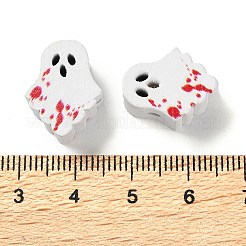 プリントウッドビーズ  ハロウィンテーマビーズ  レッド  ゴースト  17.5x14x8mm  穴：2mm&nbsp;WOOD-Z002-15A