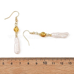 天然琥珀とバロックパール、ケシパールを使用したドロップピアス  女性用304ステンレススチールイヤリング  18KGP本金メッキ  57x7.5mm&nbsp;EJEW-JE07360-02