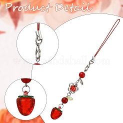 アクリル＆ガラス携帯ストラップ2個  苺  ミックスカラー  147mm&nbsp;HJEW-YW00191