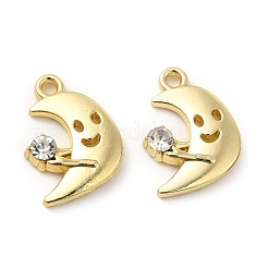 ラックメッキ合金ラインストーンペンダント  カドミウムフリー＆鉛フリー  三日月チャーム  ライトゴールド  16.5x12x3.5mm  穴：1.6mm&nbsp;FIND-G044-11LG