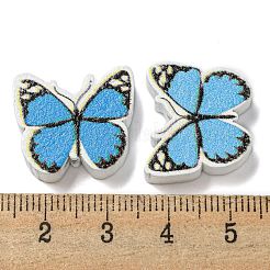 プリントウッドビーズ  蝶/ミツバチ  ディープスカイブルー  17~17.5x20x6mm  穴：2.5mm&nbsp;WOOD-G022-28A-03
