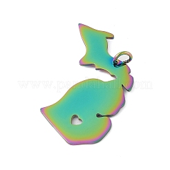 イオンプレーティング（IP）304ステンレスペンダント  ミシガン州の地図  虹色  26x27x1mm  穴：3mm&nbsp;STAS-T038-84M