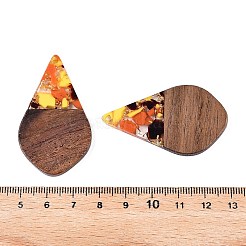 透明樹脂とクルミ材のペンダント  ゴールド箔のティアドロップチャーム  きいろ  48.5x28x3.5mm  穴：2mm&nbsp;RESI-T057-06M