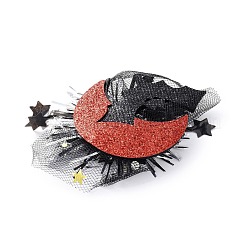 ハロウィンテーマのフェルトアリゲーターヘアクリップ  アイロンクリップとオーガンジー付き  子供用  バット  78x83x16mm&nbsp;PHAR-L008-01C