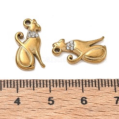 304ステンレススチールラインストーンペンダント  猫の形のチャーム  ゴールドカラー  17x8x2mm  穴：1mm&nbsp;RB-CBAD60D-04G