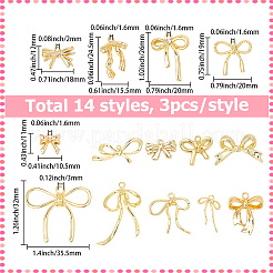 42 個 14 スタイルラックメッキ合金ペンダント  ちょう結びのチャーム  鉛フリー＆カドミウムフリー＆ニッケルフリー  ゴールドカラー  11~33x10.5~35.5x2~6.5mm  穴：1.2~3mm  3個/スタイル&nbsp;FIND-BM0001-19