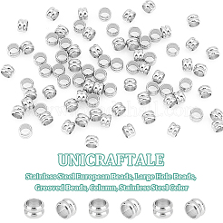 201ステンレススチールヨーロピアンビーズ150個  大穴ビーズ  スジ入りビーズ  コラム  ステンレス鋼色  6x3.8mm  穴：4.5mm&nbsp;STAS-UN0048-50