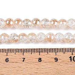電気メッキクラックルガラスビーズ連売り  半分メッキ  ラウンド  桃パフ  6~6.5mm  穴：1~1.2mm  約65~67個/連  14.76~15.16インチ（37.5~38.5cm）&nbsp;X-EGLA-N014-6mm-02