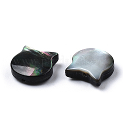 ナチュラルブラックリップシェル＆ホワイトシェルビーズ  猫の頭  10x10x3.5mm  穴：0.9mm&nbsp;SSHEL-N034-123A