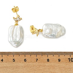 真鍮製マイクロパヴェキュービックジルコニアスタッドピアス（女性用）  天然バロックパールケシパール  ゴールドカラー  混合図形  20~30x10~15mm&nbsp;EJEW-JE07279