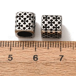 304ステンレススチールヨーロピアンビーズ  大穴ビーズ  スペード模様の立方体  アンティークシルバー  8x8x8mm  穴：6mm&nbsp;SA-CBA9DCB-34AS
