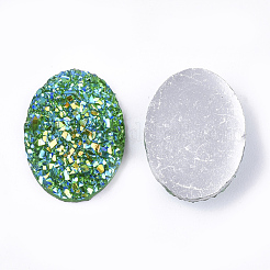 電気めっきドルジー樹脂カボション  オーバル  ライムグリーン  17.5x13x4.5mm&nbsp;CRES-T012-08C